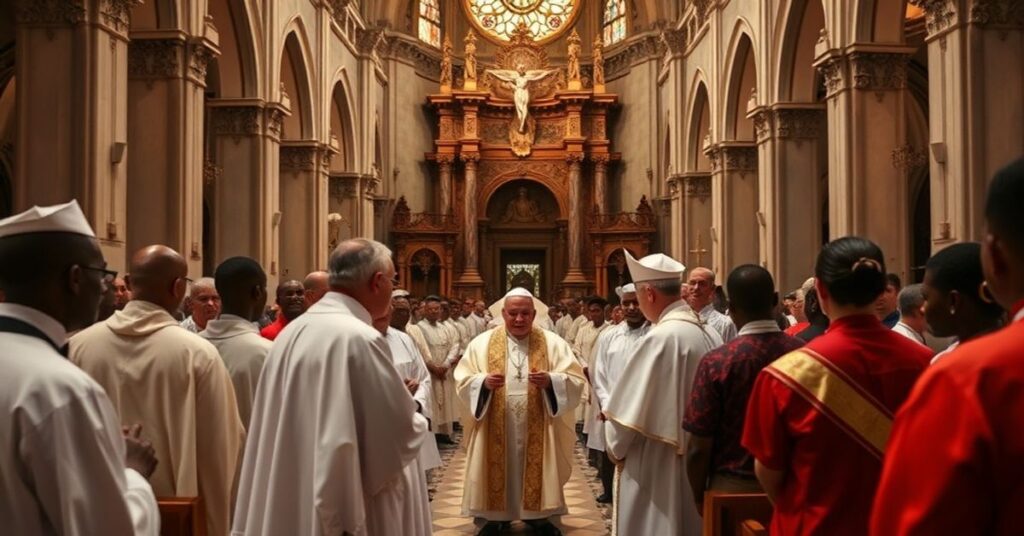 Archacybiskup Tadeusz Wojda SAC w bazylice Notre-Dame de la Paix w Yamoussoukro podczas nieważnej 'ordynacji' diakonów według posoborowego rytu