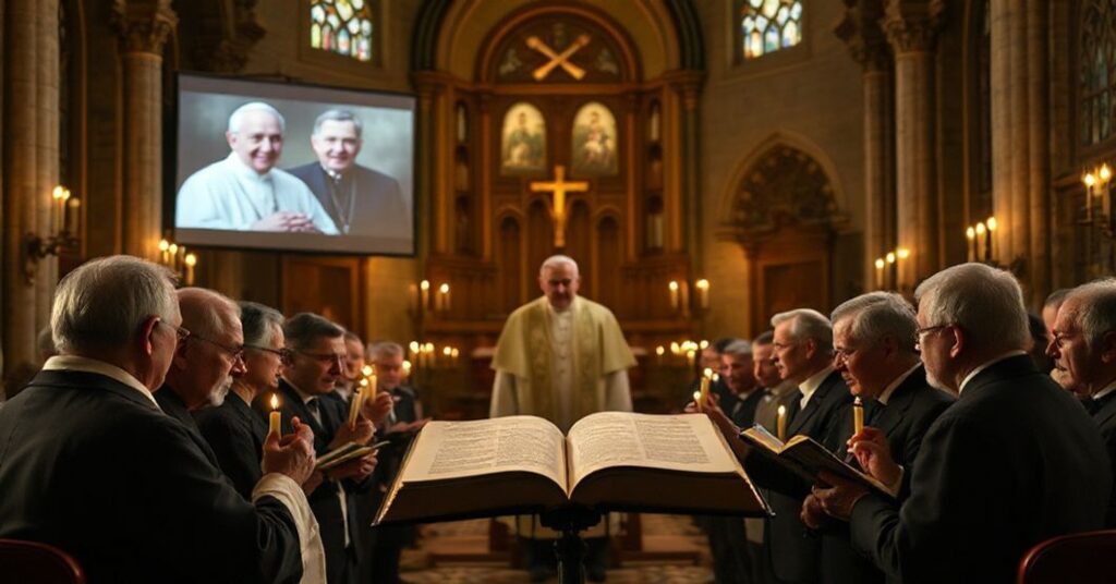 Grupa tradycyjnych katolików zebrana wokół Rituale Romanum podczas wystąpienia "abpa" Adama Szala o modernistycznej pedagogice.