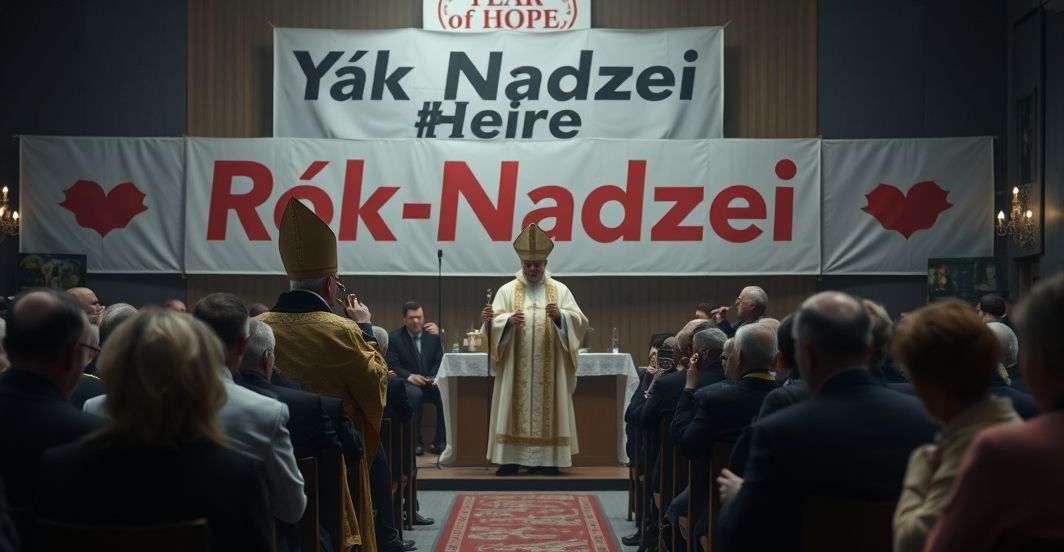 Zdjęcie dokumentujące modernistyczne zbrodnie liturgiczne podczas fałszywego "mszy" w Ełku, z udziałem władz samorządowych i postkoncylairnej sekty.