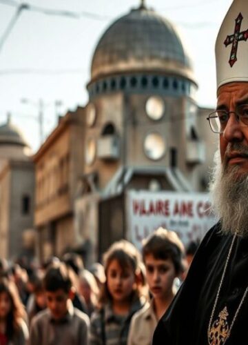 Jerozolima w Strachu: Apostazja Współczesnego Katolicyzmu Ojciec Ibrahім Faltas wśród przerażonych dzieci w Jerozolimie - wizualne uosobienie głębokiej apostazji współczesnego katolicyzmu.