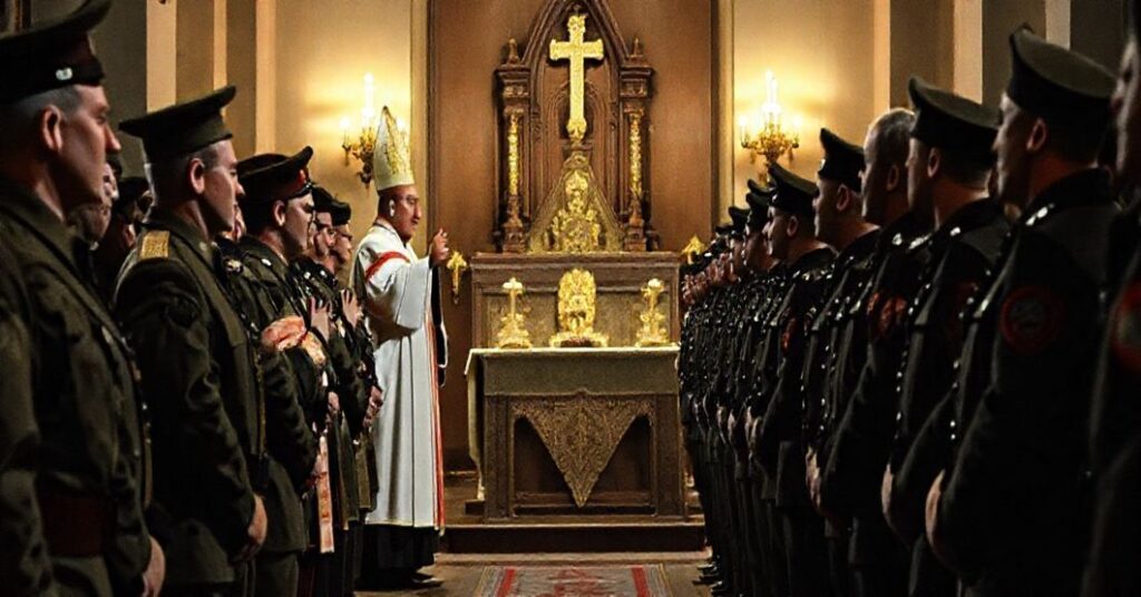 Uroczysta przysięga wojskowa z udziałem schizmatyckich duchownych i modernistycznego antynuncjusza.