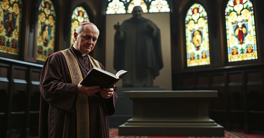 Archbishop Gänswein modli się przy grobie Bergoglia w tradycyjnej katolickiej kościele