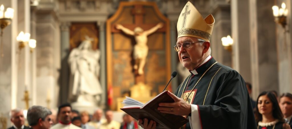 Arcybiskup Henryk Jagodziński podczas homilii w Bazylice św. Piotra przy grobie Jana Pawła II