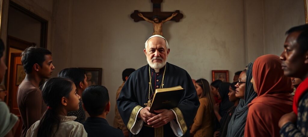 Arcybiskup Marín de San Martín w ubogim pokoju z biednymi ludźmi - krytyka humanitaryzmu bez Chrystusa