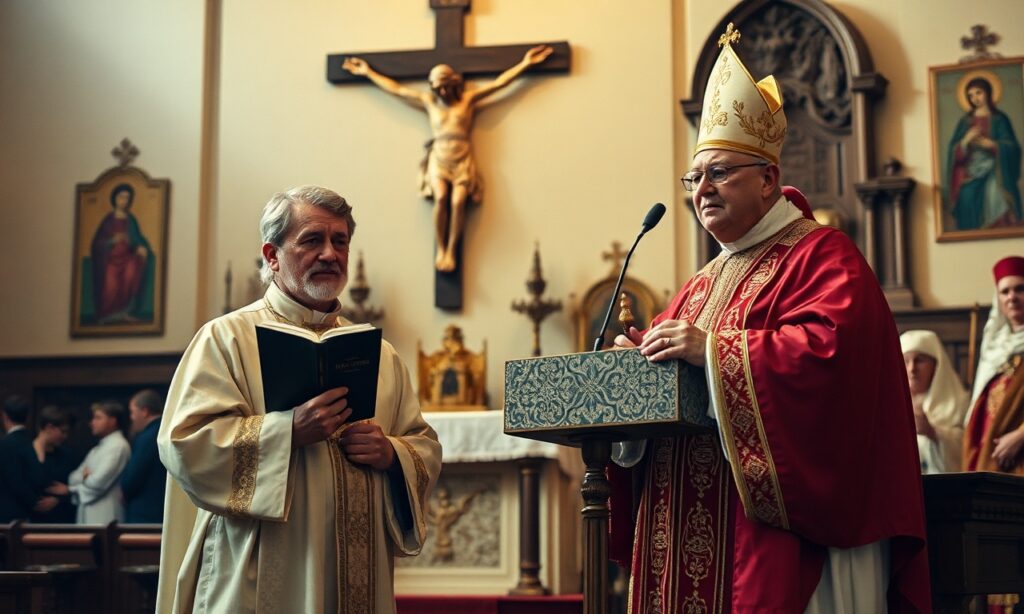 Arcybiskup Światosław Szewczuk i Leon XIV w tradycyjnym katolickim otoczeniu