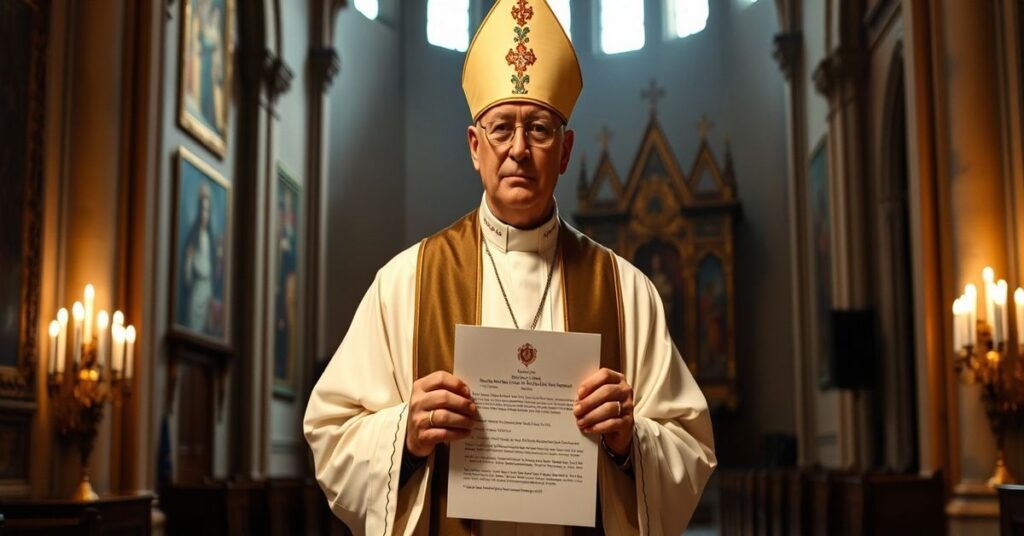 Arcybiskup Tadeusz Wojda SAC w katedrze z listem kondolencyjnym dla biskupa Juliana Wojtkowskiego.