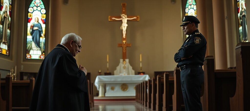 Starszy biskup Abelardo Mata modli się w więziennym kościele w Estelí pod nadzorem sandinistowskiej policji – represje wobec fałszywych duchownych popieranych przez antypapieża Franciszka