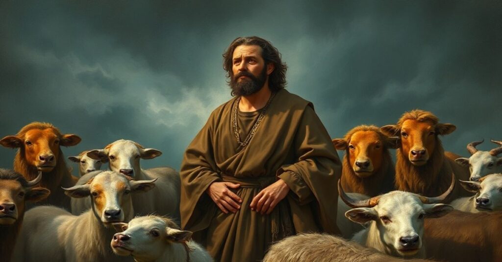 Rzeczywista scena Arki Noego z Noem i zwierzętami, podkreślająca boskie przymierze z ludźmi.