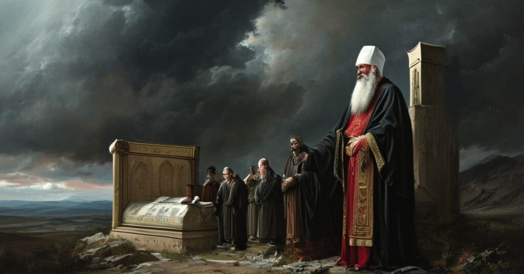 Obrązek przedstawiający tradycyjnæ katolicką perspektywę na teologiczną kryzys modernistycznej interpretacji Arki Przymierza