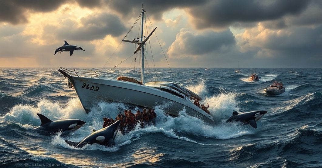 Scena ataku orek na brytyjski jacht u wybrzeża Portugalii z perspektywy katolickiej