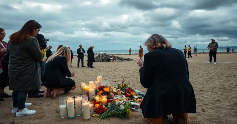 Scena pogrzebowa na plaży Bondi po terrorystycznym ataku podczas Chanuki w Sydney 2025
