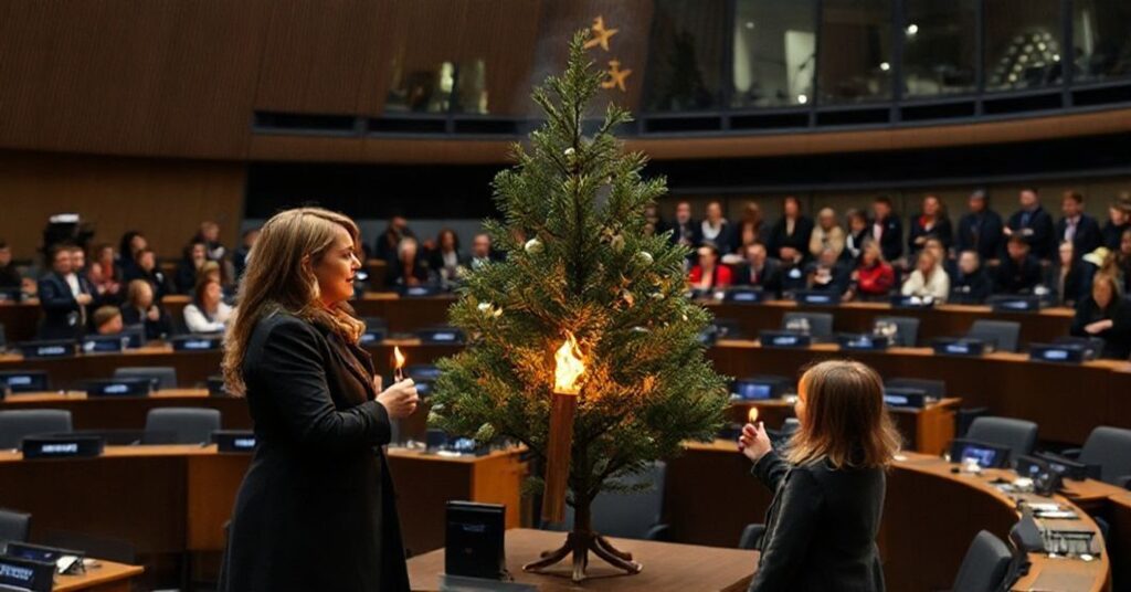 Uroczyste wniesienie synkretycznego "Betlejemskiego Świata Pokoju" do Parlamentu Europejskiego w Strasburgu z udziałem Angeliki Winzig i "księdza" Michaela Staberla