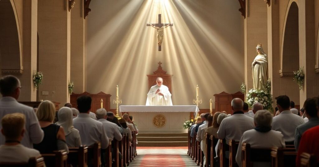 Tradycyjna msza katolicka z konsekracją hostii w kościele tradycji