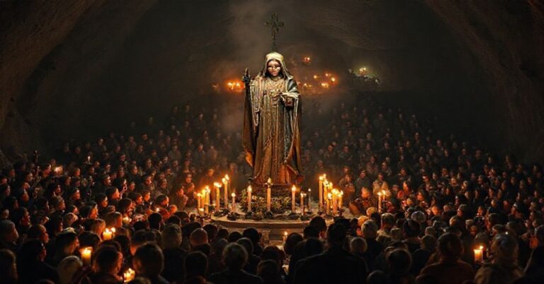 Zdjęcie przedstawiające tradycyjne katolickie uroczystości Barbórki na Karczówce w Kielcach pod przewodnictwem ks. Grzegorza Kurpa SAC z udziałem górników i pracowników.