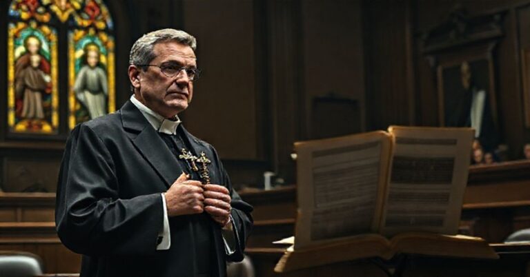 Barry Neufeld w sądzie z krzyżem w ręku, broniąc prawa naturalnego przed obscennością w edukacji