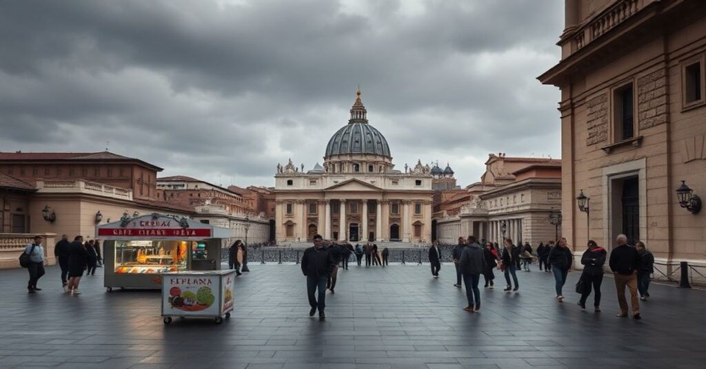 Sztuka pokuszająca w Bazylice Św. Piotra - modernistyczna kawiarnia na tarasie vs tradycyjna pobożność