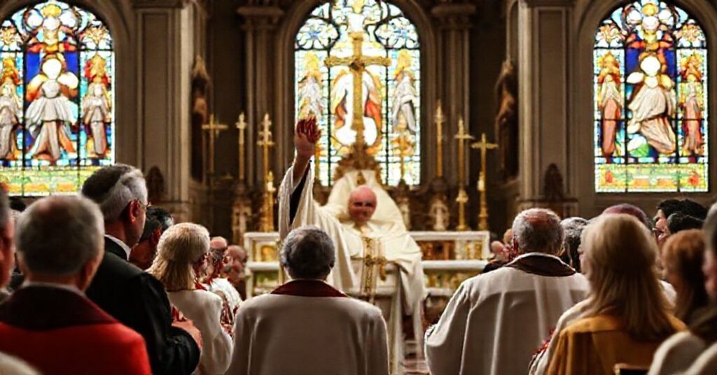 Uroczysty akt beatyfikacji 124 męczenników hiszpańskich w tradycyjnym kościele katolickim z udziałem kardynała Marcella Semeraro.