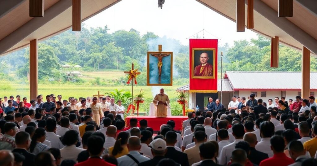 Sobór beatyfikacyjny w Tac Say w Wietnamie z ks. Franciszkiem Ksawerym Truong Buu Diepem jako centralną postacią.