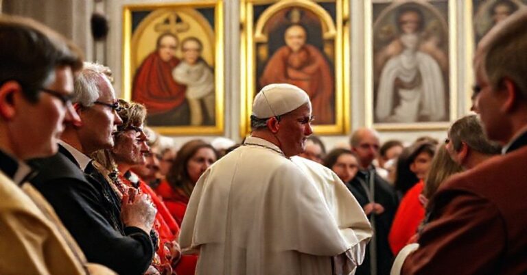 Grupa polskich pielgrzymów słuchających uzurpatora Bergoglio podczas audiencji w Watykanie