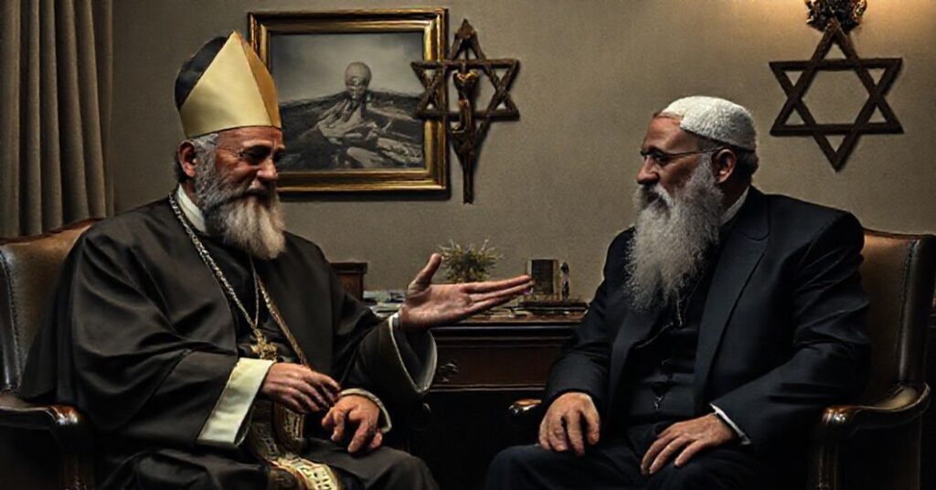 Portret Bergogliego i naczelnego rabina Davida Sevima w Stambule podczas spotkania w 2025 roku