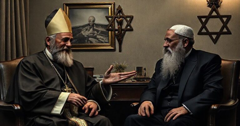 Portret Bergogliego i naczelnego rabina Davida Sevima w Stambule podczas spotkania w 2025 roku