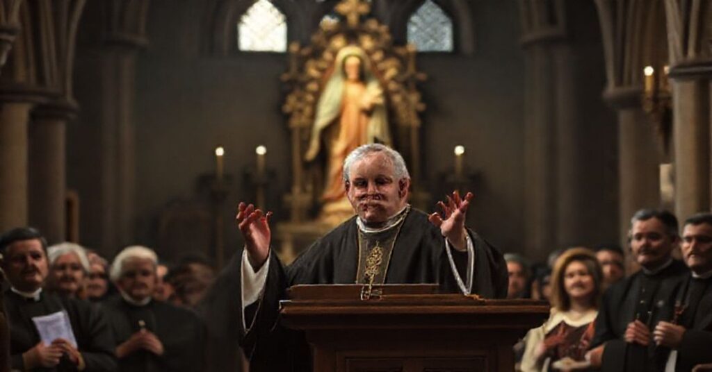 Bernard Fellay z SSPX w tradycyjnym kościele, krytykujący Watykan za dokument o Maryi