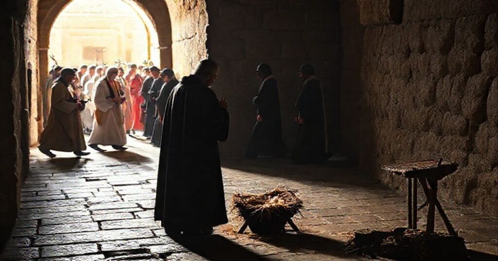 Sedevacantista modli się w Grotcie Narodzenia Pańskiego podczas profanacji przez modernistów w Betlejem