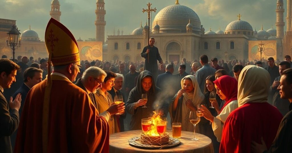 Scena "Pasterki" w Betlejem bez Chrystusa Króla i Ofiary prowadzonej przez "kardynała" Pierbattistę Pizzaballę