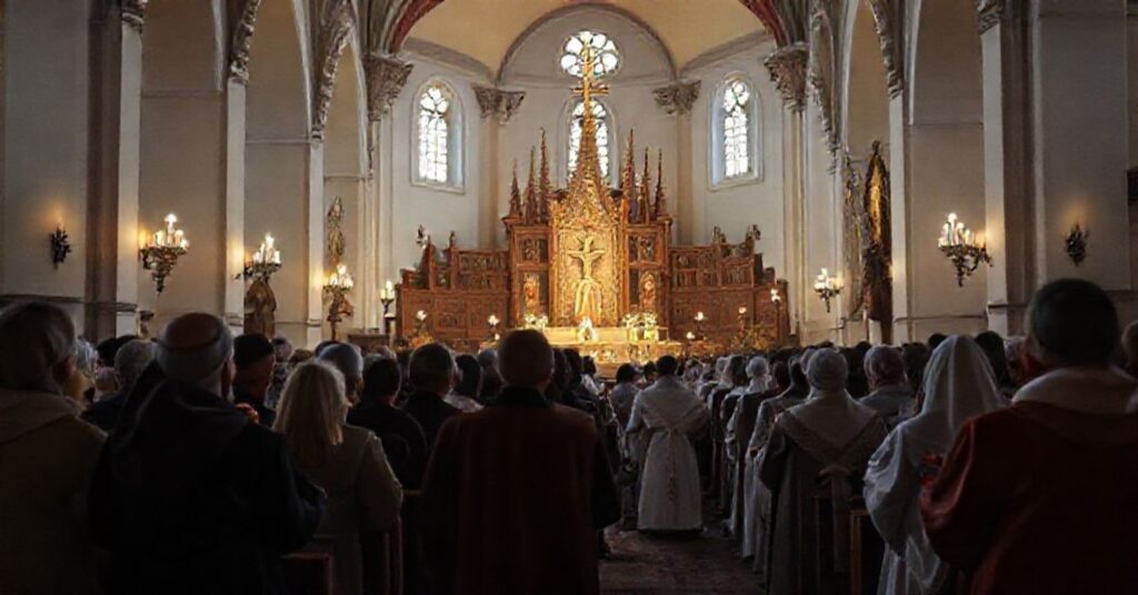 Betlejemskie Światło Pokoju 2025 w rzeszowskiej katedrze - ceremonia apostazji z "biskupem" Edwardem Białogłowskim i harcerzami.