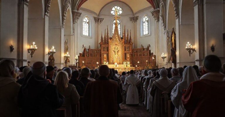 Betlejemskie Światło Pokoju 2025 w rzeszowskiej katedrze - ceremonia apostazji z "biskupem" Edwardem Białogłowskim i harcerzami.