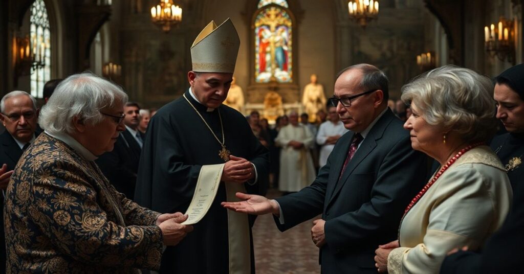 Solemne katolickie wydarzenie w Białołężach z udziałem fałszywego "biskupa" Marka Solarczyka i burmistrza Adama Bolka podczas profanowanej Mszy św. przyznaje mędom małżeństwom medale świeckie.