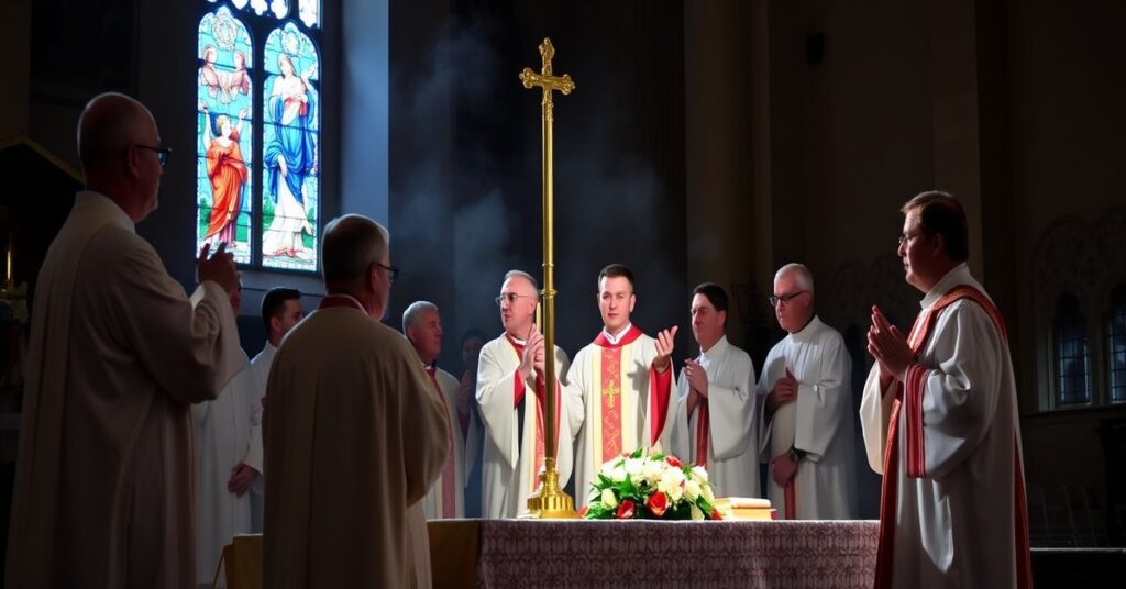 Biskup Adrian Put kaznąc w parafii Niepokalanego Poczęcia NMP w Gorzowie Wielkopolskim podczas Niedzieli Palmowej