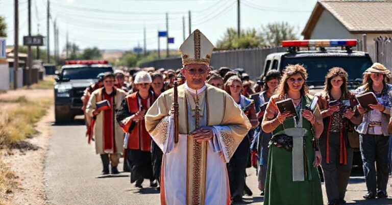 Biskup Athanasius Schneider prowadzi procesję katolicką przy granicy amerykańskiej w atmosferze pokoju i tradycji.