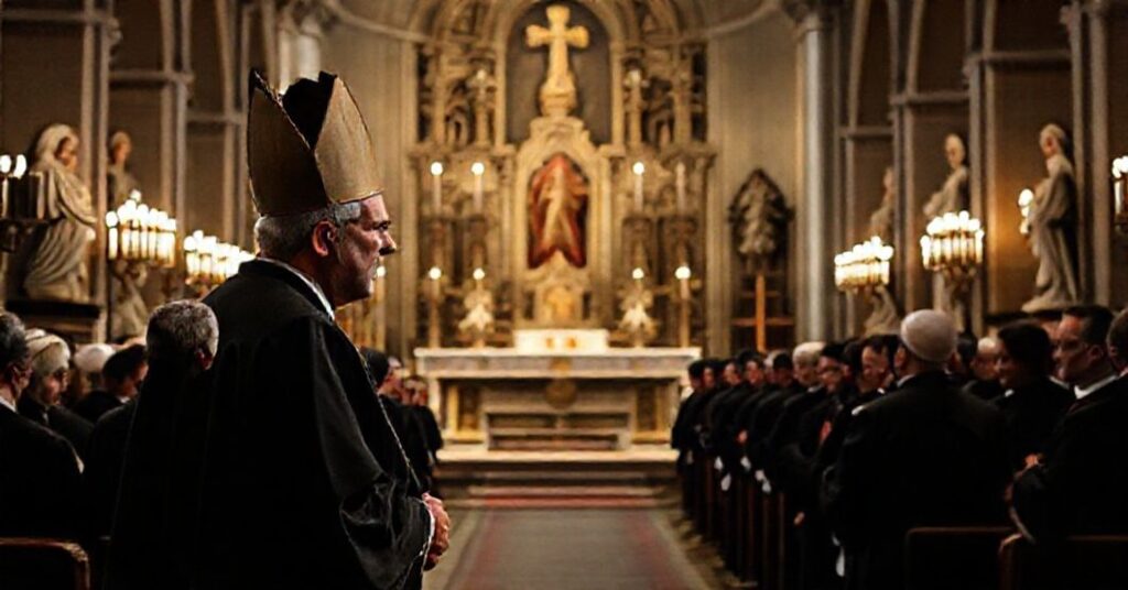 Biskup Marian Eleganti przemawia do wiernych w tradycyjnym kościele katolickim, podkreślając kryzys doktrynalny w Watykanie