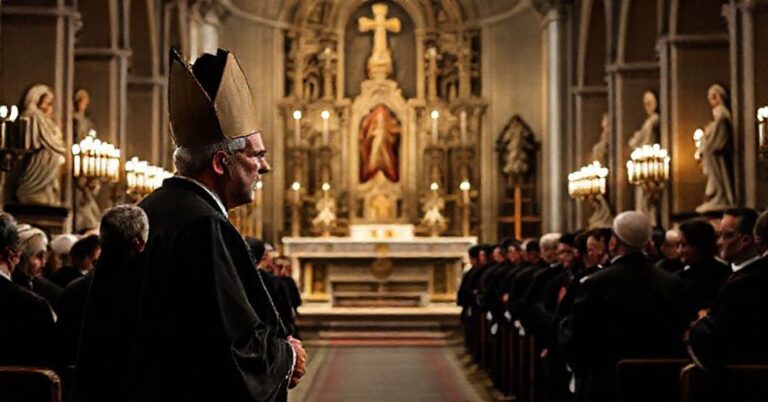 Biskup Marian Eleganti przemawia do wiernych w tradycyjnym kościele katolickim, podkreślając kryzys doktrynalny w Watykanie
