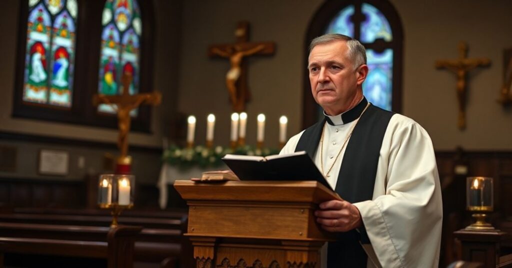 Biskup Piotr Kleszcz wygłasza homilię podczas pseudo-Caritas w Łodzi, redukując chrześcijaństwo do świeckiego humanitaryzmu.