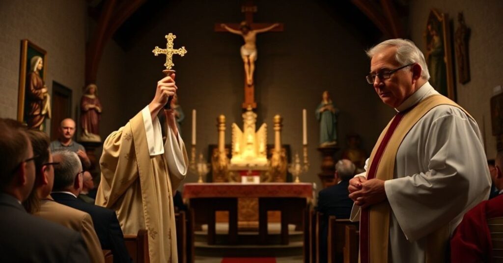 Prawdziwa katolicka msza święta w małej kaplicy pod presją biskupa Marka Beckmana