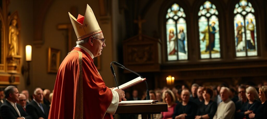 Biskup Marek Mendyk podczas przemówienia podczas I Synodu Diecezji Świdnickiej w 2026 roku