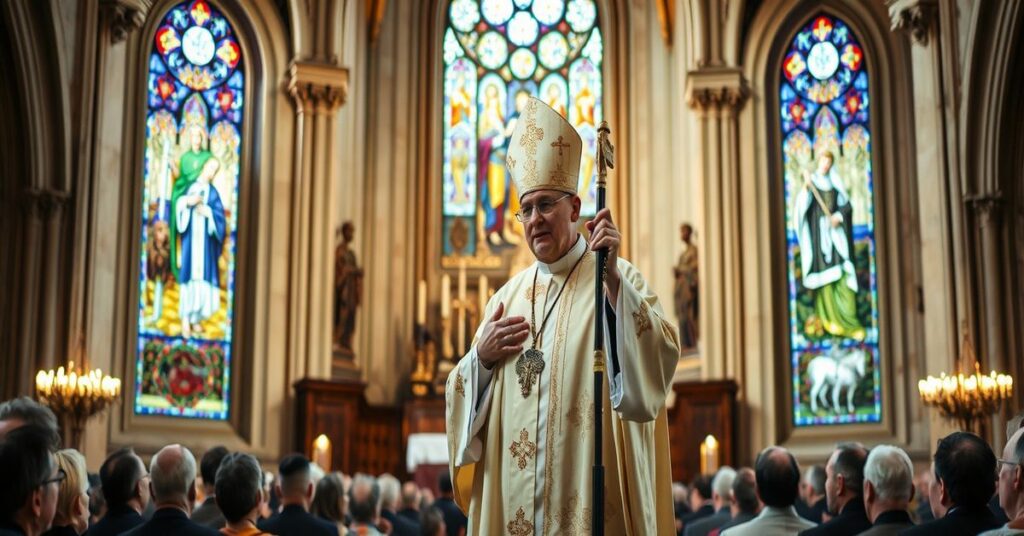 Biskup Sławomir Oder podczas kazania w katedrze gliwickiej w czasie jubileuszu diecezji.