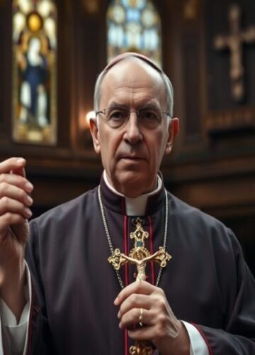 Biskup Rougé przeciw eutanazyi: francuski parlament legalizuje zbrodnię Biskup w tradycyjnym stroju kościelnym stoi przed francuskim parlamentem podczas głosowania nad eutanazą, trzymając krzyż i wyrażając głęboką smutek i przekonanie moralne.