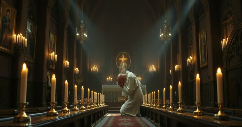 Biskup chaldejski w modlitwie pokutnej w opuszczonej kaplicy