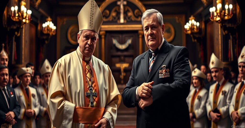 Biskup Francesco Antonio Soddu na otwarciu loży masońskiej w Terni, symbolizujący skandal publiczny i apostazję w Kościele katolickim
