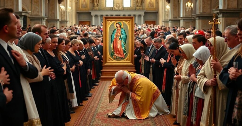 Biskup Artur Waćny prowadzi uroczystość z obrazem Matki Bożej Czestochowskiej w Mostku