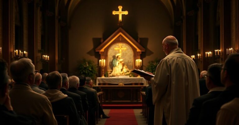 Sobótka w tradycyjnym kościele katolickim podczas fałszywej homilii biskupa Włodarczyka o redukcjach Bożego Narodzenia do terapii samoakceptacji.