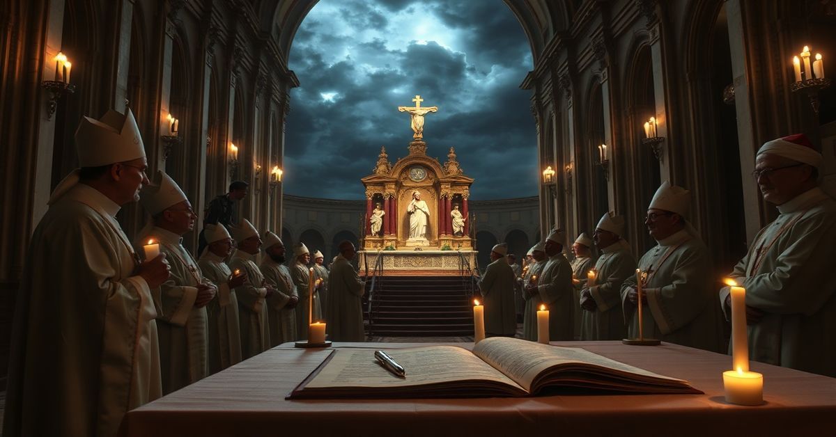 Zgromadzenie biskupów tradycjonalistycznych w katedrze z dokumentem skierowanym do Leon XIV