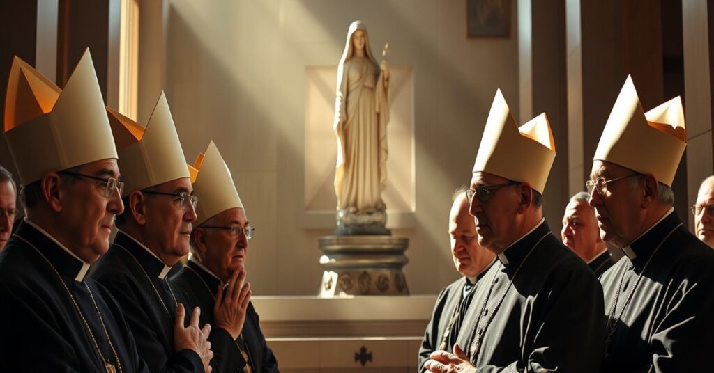 Biskupi Chile w nowoczesnej katedrze modląc się o pokój bez Chrystusa Króla