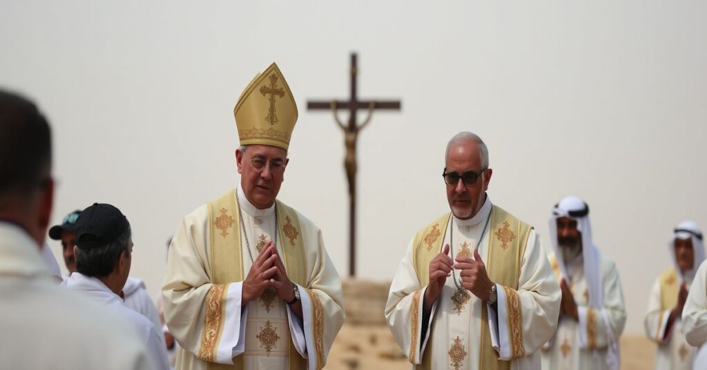 Biskupi Aldo Berardi i Paolo Martinelli modlą się w pustyni Zatoki Perskiej bez wszystkiego Chrystusa-Króla