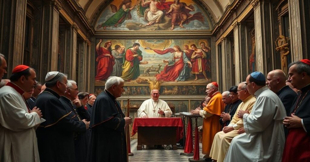 Scena w Kaplicy Sykstyńskiej podczas ekumenicznej modlitwy króla anglikańskiego z pseudo-papieżem Leonem XIV w 2025 roku
