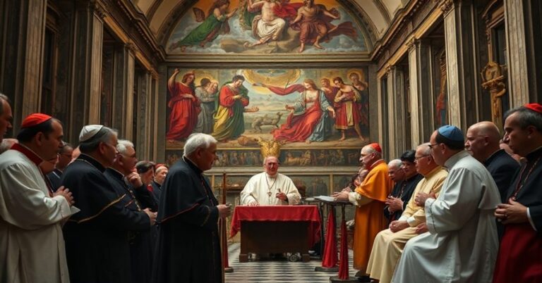 Scena w Kaplicy Sykstyńskiej podczas ekumenicznej modlitwy króla anglikańskiego z pseudo-papieżem Leonem XIV w 2025 roku