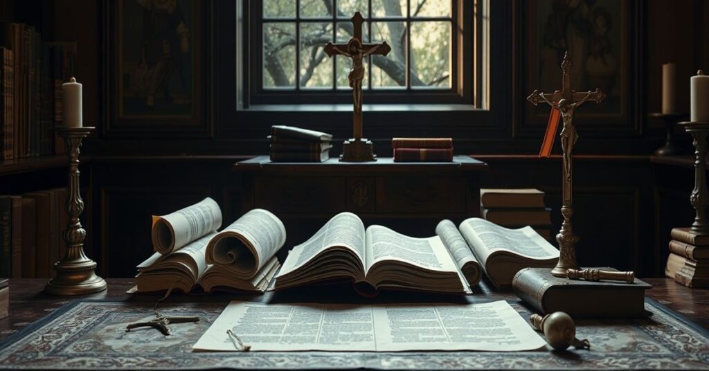 Tradycyjny katolicki wizerunek symbolizujący brak treści merytorycznej w dokumentach kościelnych.